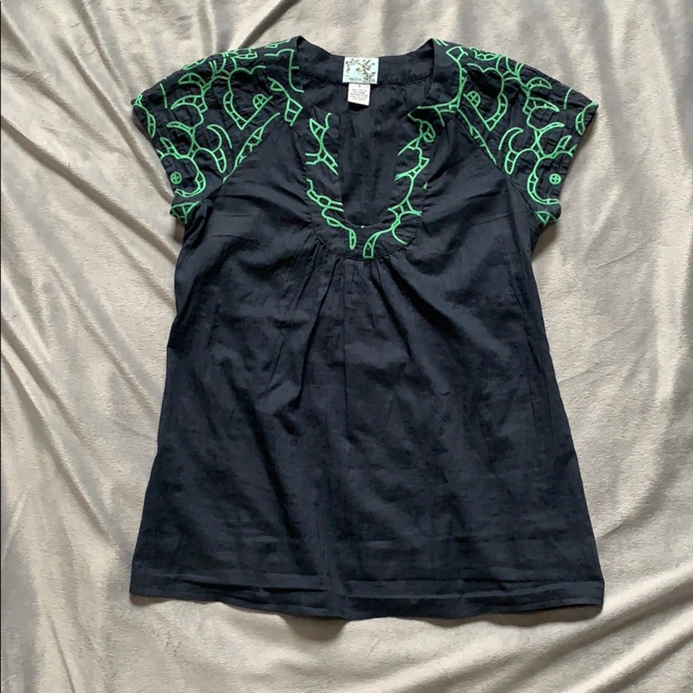 Anthropologie- Tabitha Navy Tunic With Embroidery